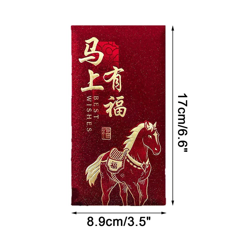 6PCS 2026 Year Of The Horse Red Envelopes Chinese New Year Red Packet Lucky Money Bag Gift Envelopes Red Packet Zpaxo