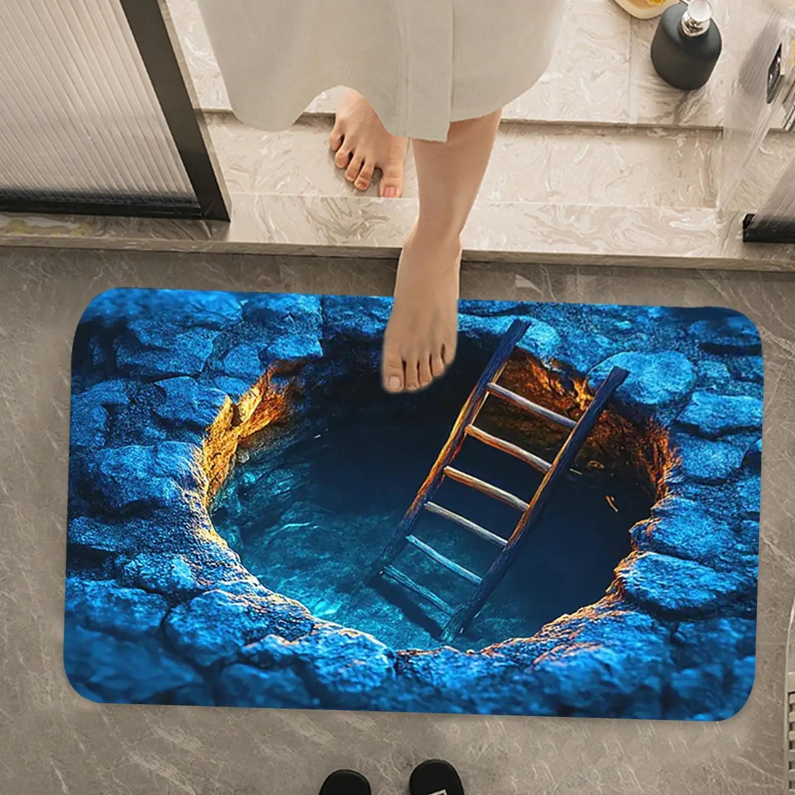 3D Optical Illusion Hole Rug Non Slip Carpet Easy Clean Pet Friendly