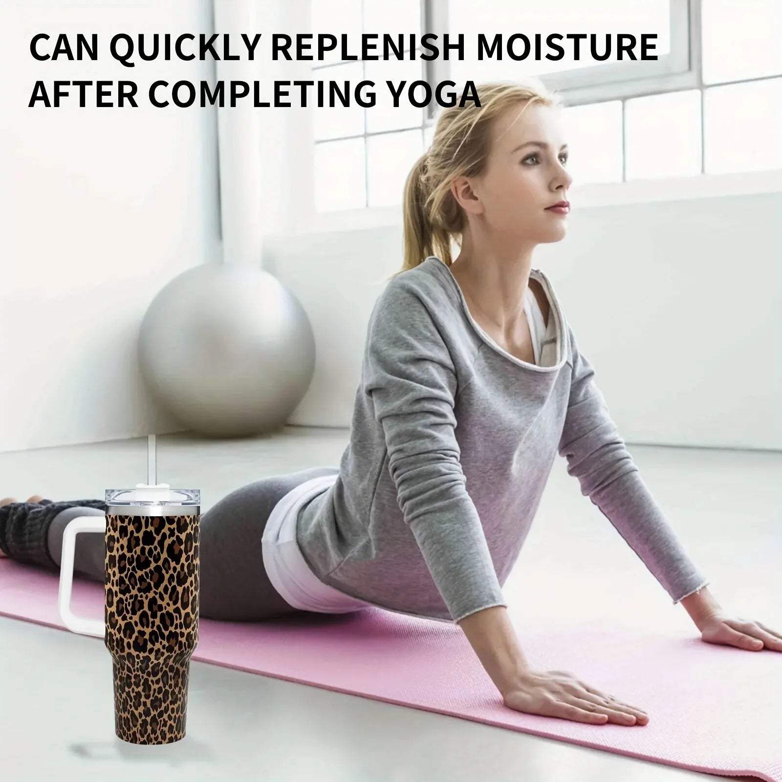 Christmas New Year gift 40oz Portable Stainless Steel Coffee Cup - Large Capacity Leopard Print Straw Water Bottle Zpaxo