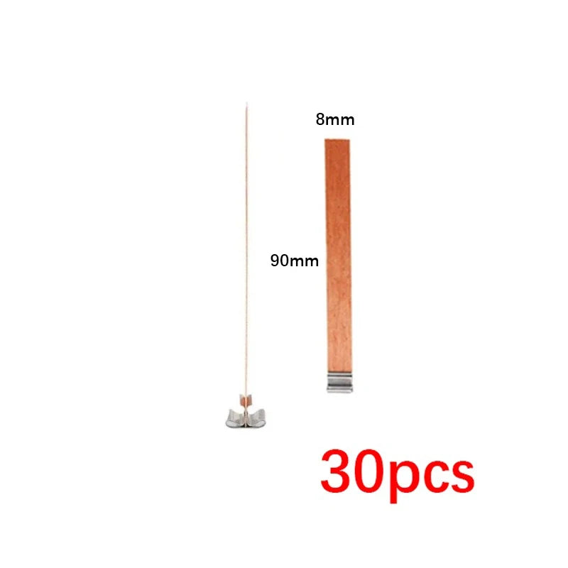 30-Pack Wooden Candle Wicks with Clip Base – Smokeless Candle Making Candle Making Wicks Zpaxo 8mm x 90mm