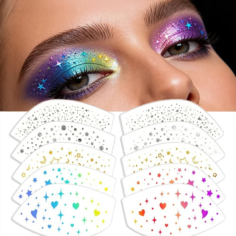 6pcs Eye Shadow Stickers Waterproof Temporary Tattoo Eye Makeup Silver Gold Stamping Glitter Eyeshadow Decor for Festival Tattoo Zpaxo