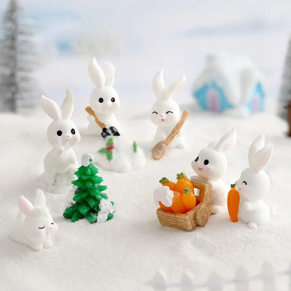 Snowman Bunny Resin Figurine | Micro Landscape Christmas Ornament Resin Figurine Zpaxo