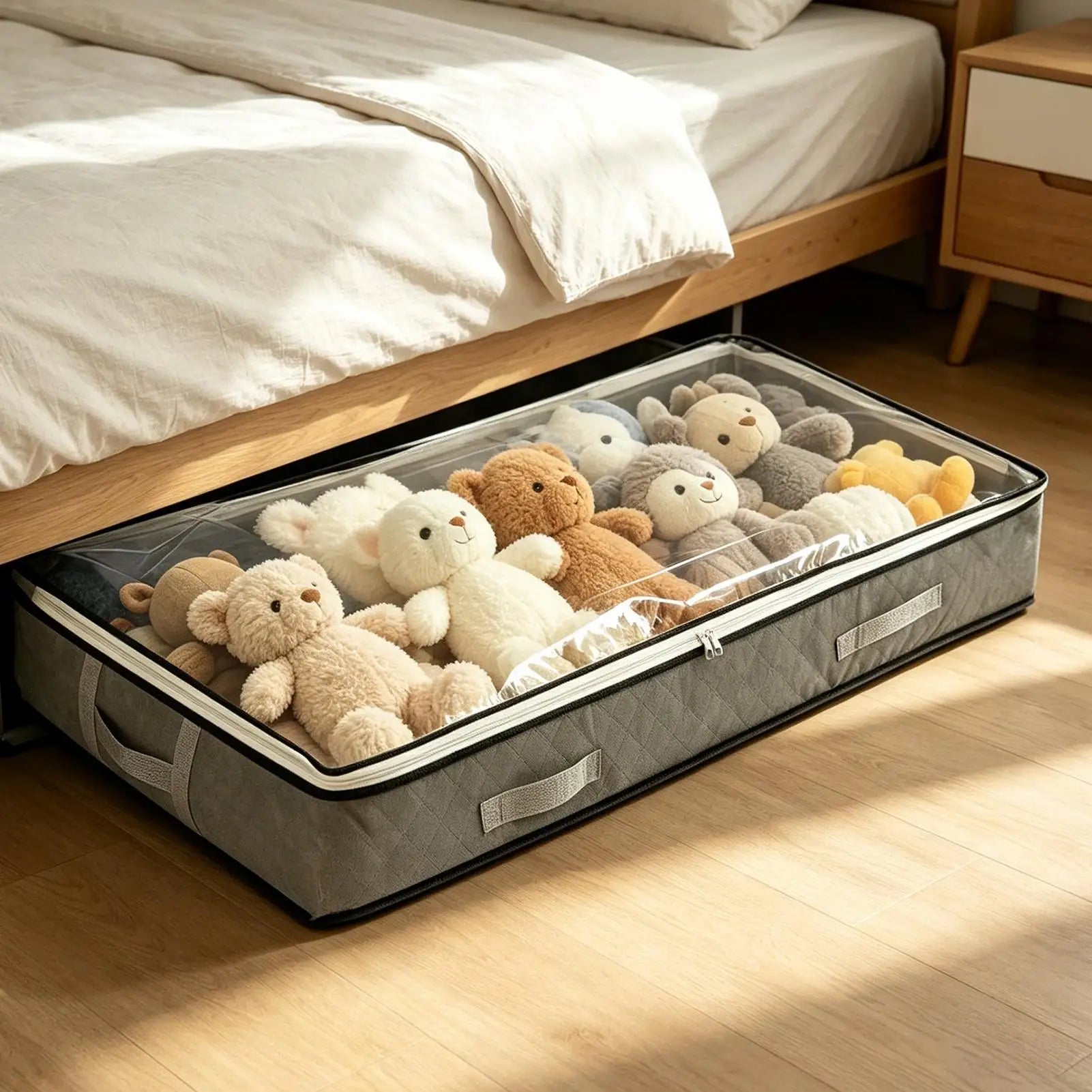 Under Bed Storage 2 Pieces Bedding Organizer Under Bed Clothes Organizer for Homeowners Renters Bedding Comforter Towel Shoe Zpaxo