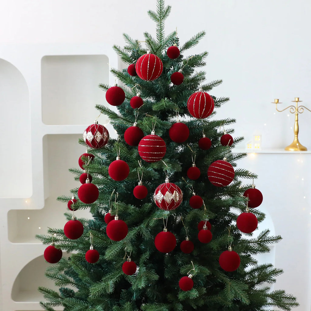 36-Pack Burgundy Velvet Christmas Ball Ornaments | Tree Baubles