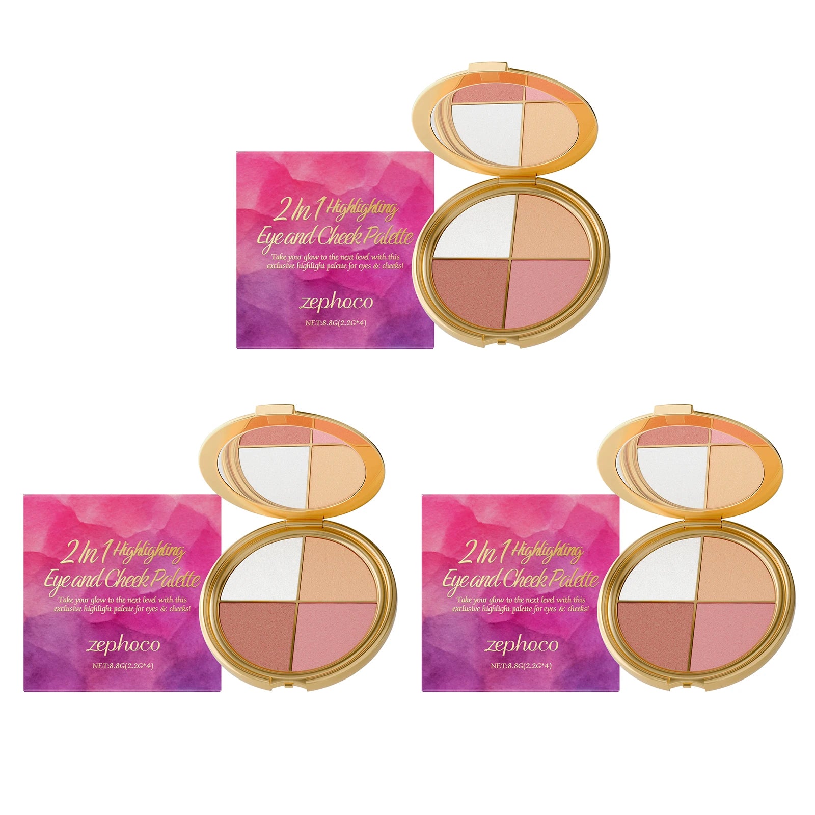 Eelhope 3-In-1 Highlighter Eyeshadow & Blush Face Palette Face Makeup Palette Zpaxo 26.4g boxed