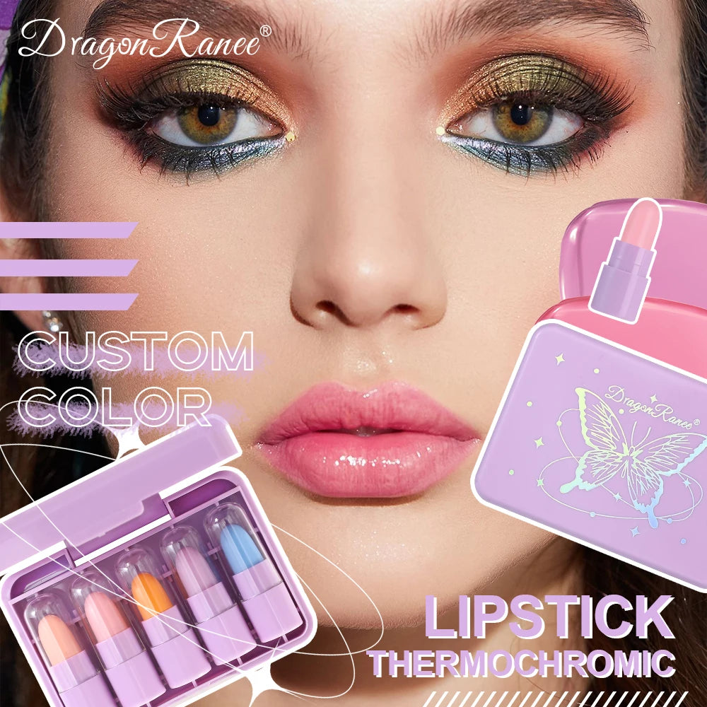 A Set of 5 Mini Lipstick Lip Gloss Cute Portable Moisturizing Color Changing Moisturizing Lip Balm Autumn and Winter Zpaxo