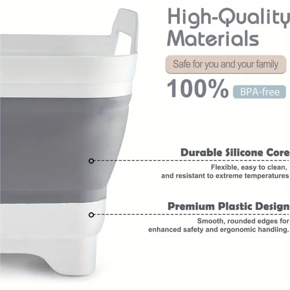 2.4 Gal(9L) Collapsible Dish Basin with Drain Plug, Space Saving Outdoor Multiuse Foldable Sink Tub, Dishpan, Kitchen Storage Zpaxo