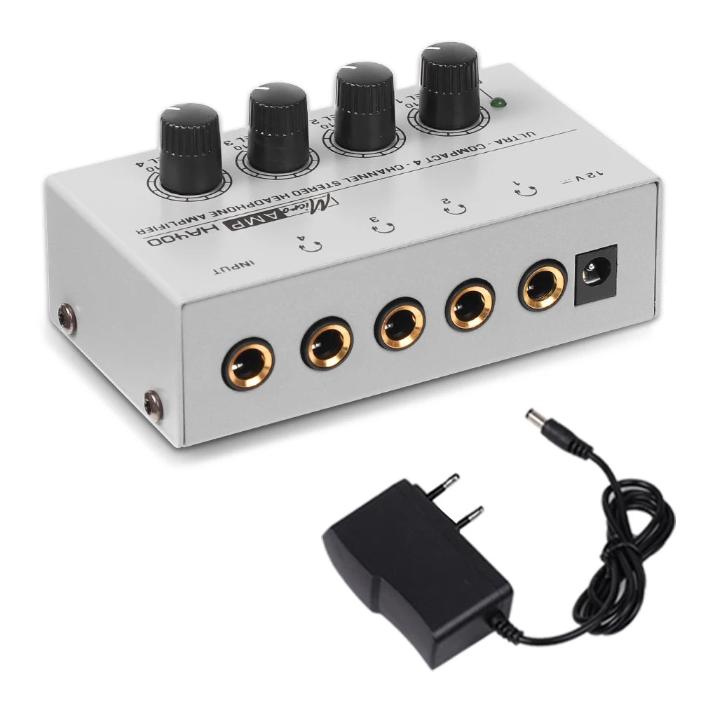 Deals 4 Channels Mini O Stereo Headphone Amplifier HA400 Zpaxo Silver EU Plug