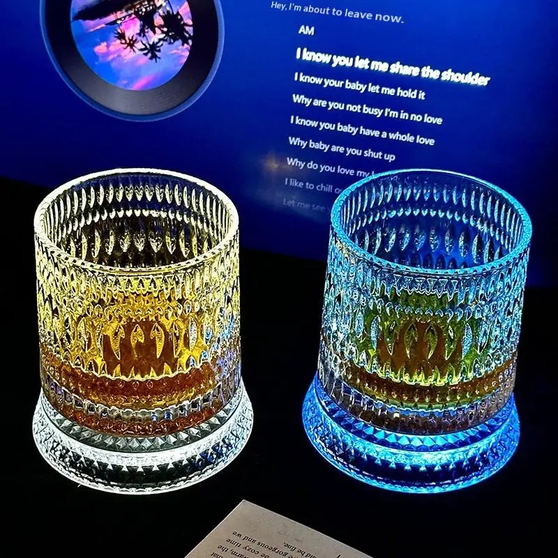 360° Rotating Glass Cup with LED Base | Brandy Cocktail Glass