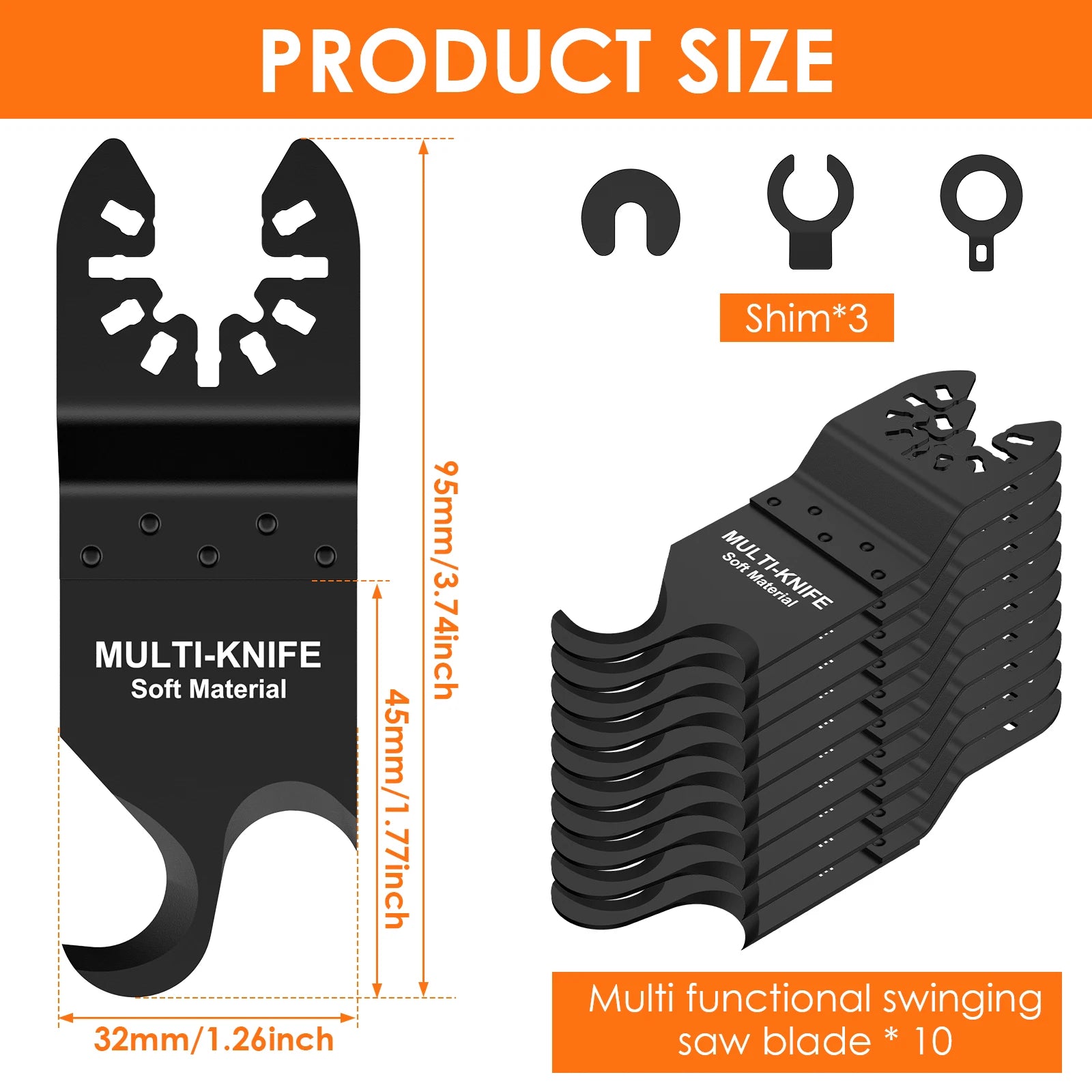 10pcs Oscillating Multi Tool Hook Knife Blade Multitool Saw Blades for Cutting Soft Materials Roofing Shingles PVC Floor Carpet Zpaxo 10pcs Multipurpose Cutting