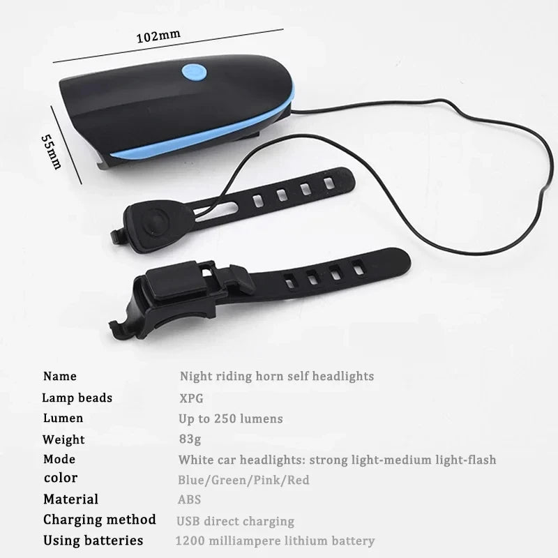 USB Rechargeable Bicycle Front Light with Electric Horn Bike Headlight Super Bright Cycling Flashlight with Loud Warning Bell Zpaxo