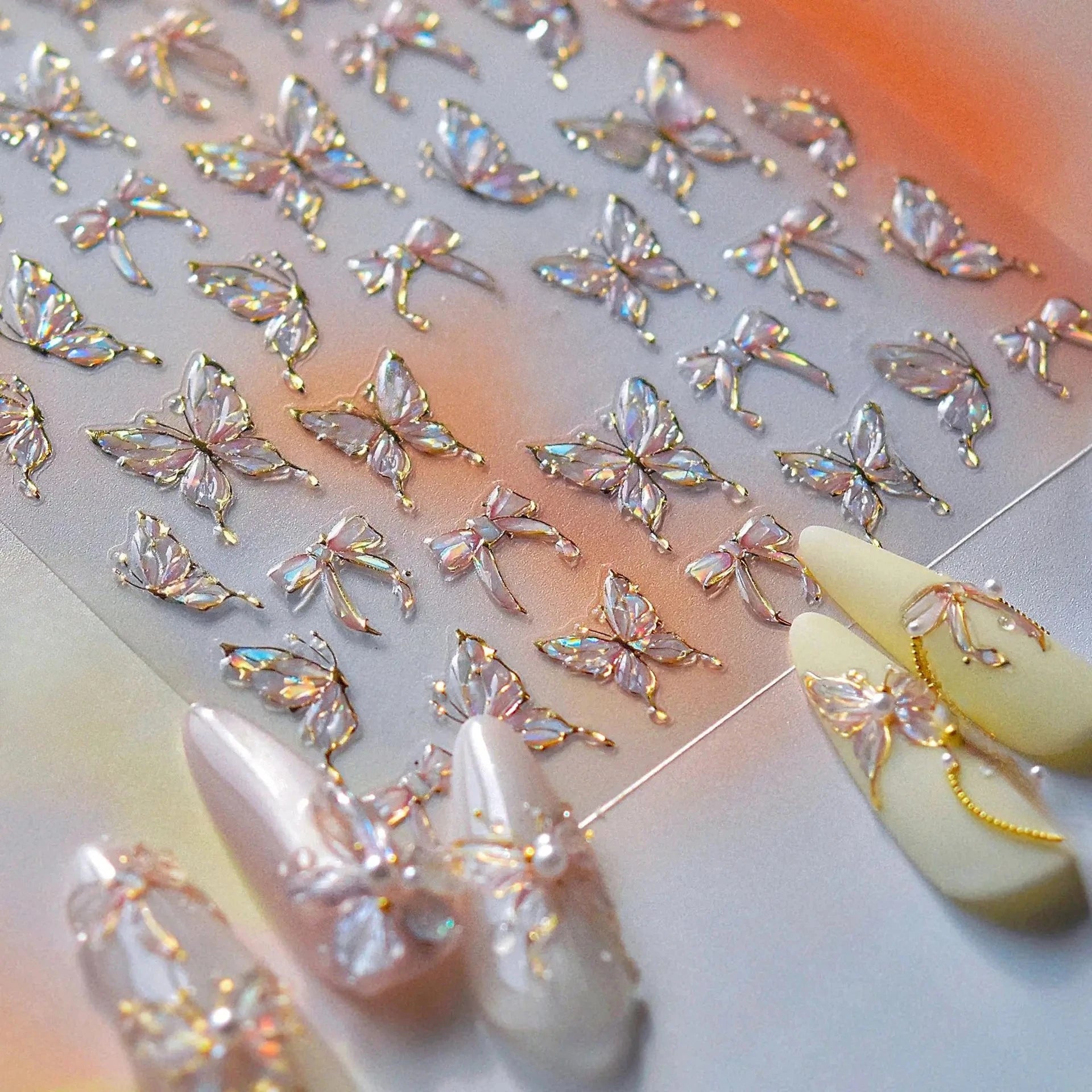 Jelly Nail Stickers Shiny Charming Butterfly Self Adhesive Art Ribbon