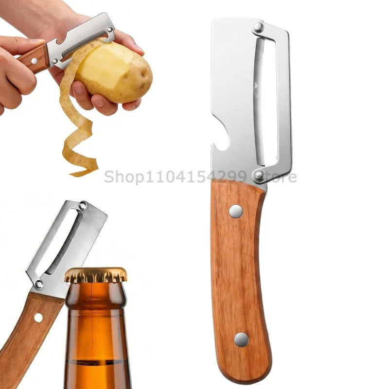 New Paring Knife Ergonomic Wood Handle Knife Stainless Steel Vegetable Peeler with Wooden Handle 2-in-1 Fruit Potato Peeler Zpaxo wood Peeler-1PCS
