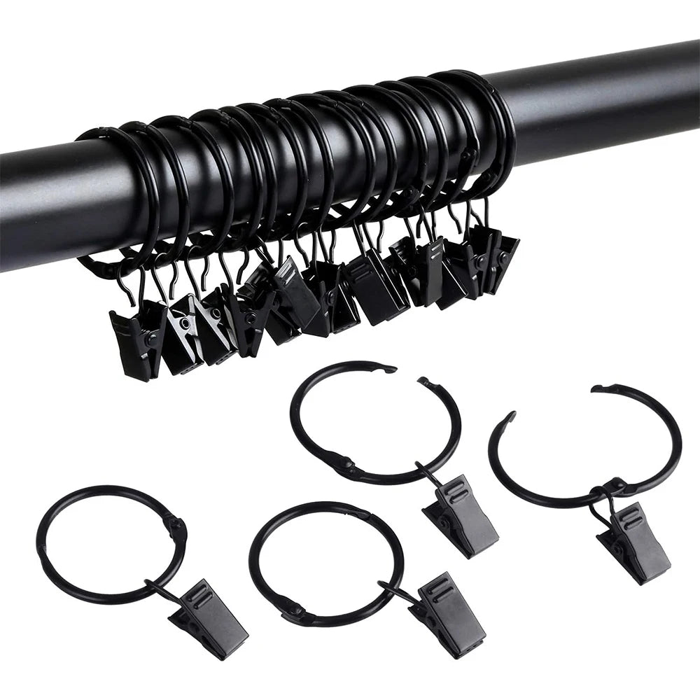 12Pcs Curtain Rings with Clips Metal Curtain Hooks Hangers Black Drapery Clips with Rings Curtain Accessories Zpaxo