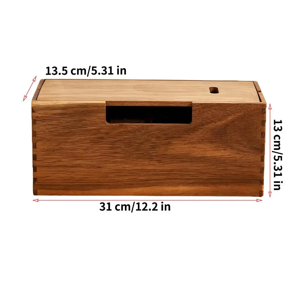 Wooden Cable Storage Box Power Line Storage Case Dustproof Charger Socket Organizer Wire Case Home Cable Winder Organizer Zpaxo 1PC