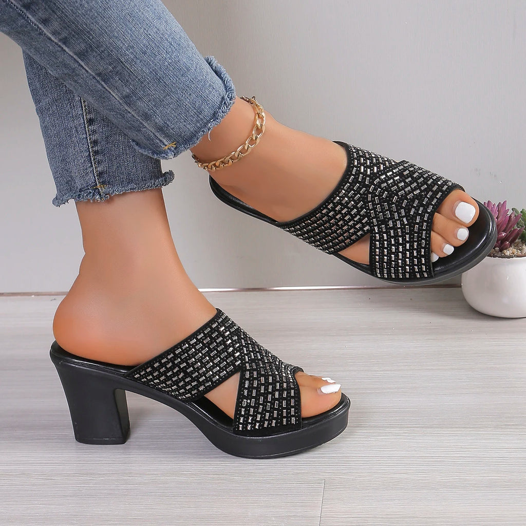 2026 Summer Fashion Heel Sandals Women's Outside Wear Round Toe Zpaxo black 36