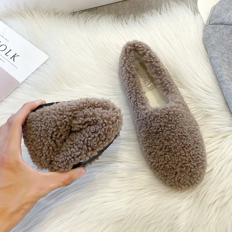 Flat Shoes for Women Autumn Winter Lamb Plus Size Women's Shoes 41-43 Loafers Women Zapatos Mujer Ladies Shoes Zpaxo