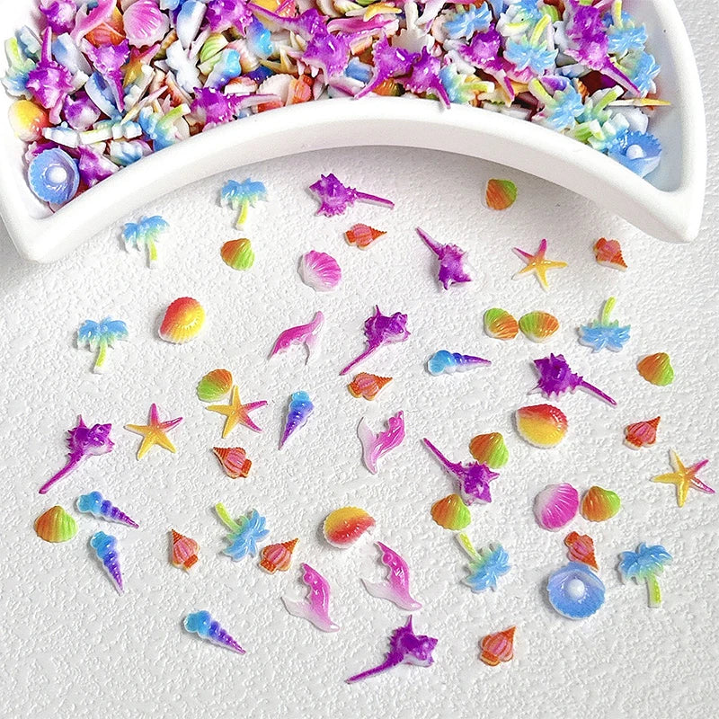 30PCS 3D Ocean Series Resin Nail Charms Summer Nail Rhinestones Creative Starfish Shell Nail Art Decorations for DIY Manicure Zpaxo