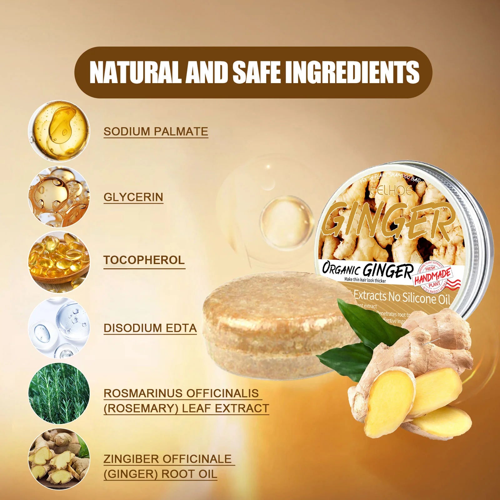 Ginger Shampoo Bar For Hair Growth 60g Anti Hair Loss With Ginger Oil Scalp Care Treatment For Thicker Hair Volumizing Hair Soap Zpaxo