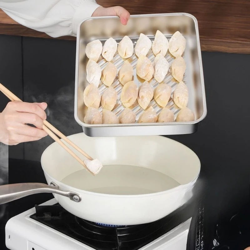 Stainless Steel Covered Rectangular Tray – Dumpling & BBQ Plate Serving Tray Zpaxo