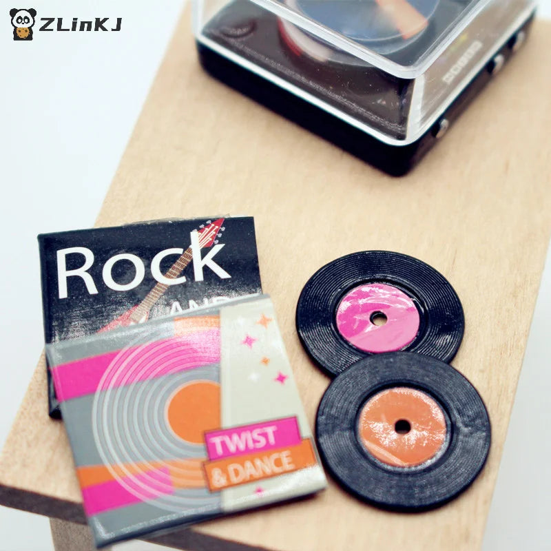 ▶1Set Dollhouse Mini CD Disc Record Set Bedroom Living Room Miniature Scene Model Toys Doll House Accessories Zpaxo