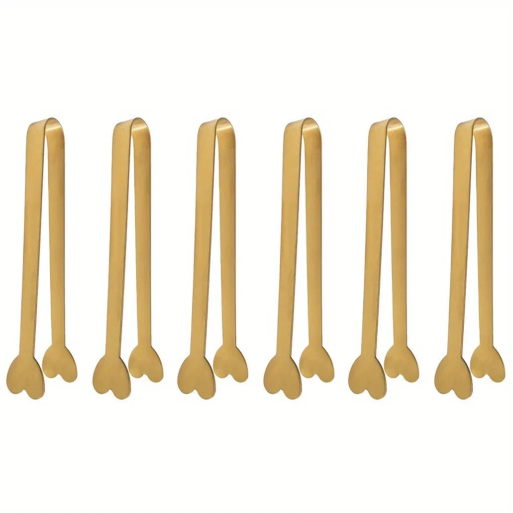 4/6PCS Stainless Steel Heart-Shaped Mini Tongs for Sugar/Ice Cubes Tea Party Wedding Coffee Bar Gift for Valentine's Day YUZI Zpaxo as show 6pcs