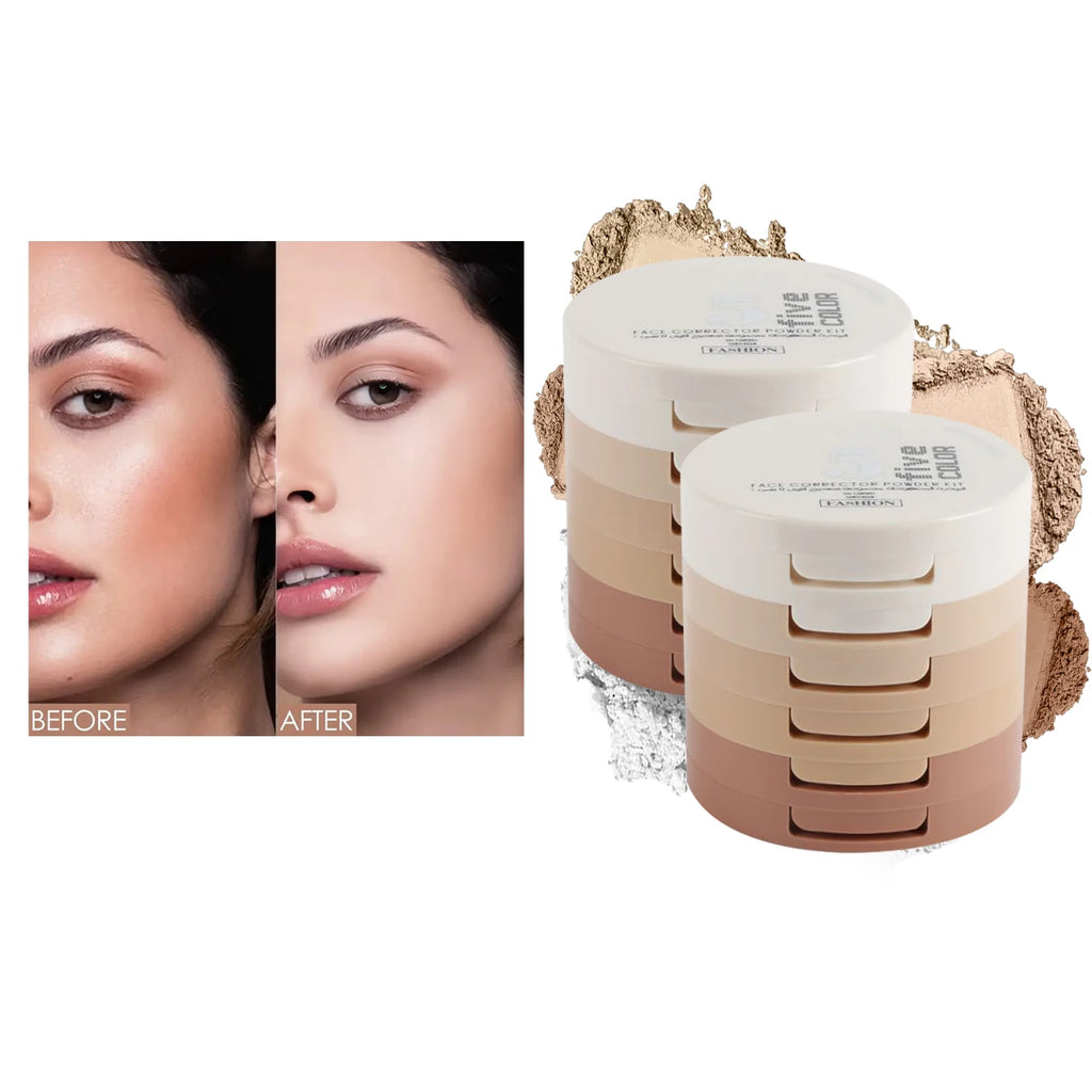 Concealer Contouring Powder, 5 Color 5 Decked Powder Tower, Brightening Skin Tone,Oil Control Makeup Loose Powder Setting Powder Zpaxo 2 pcs