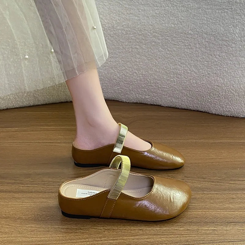 Women's Solid Vintage Comfortable Mid Heel Slippers Women Square Zpaxo Brown 38