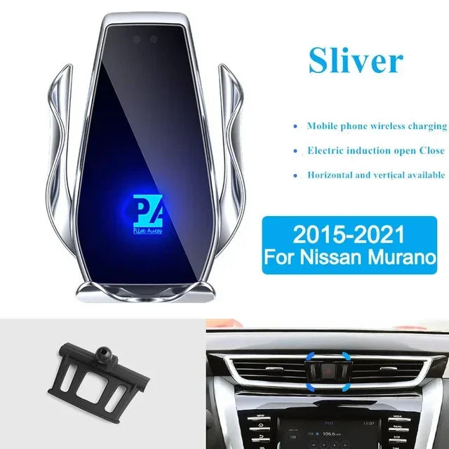 2015-2021 For Nissan Murano Mobile Phone Holder Wireless Charger Car Mount Navigation Bracket GPS Support 360 Rotating Zpaxo Sliver-Murano 15-21