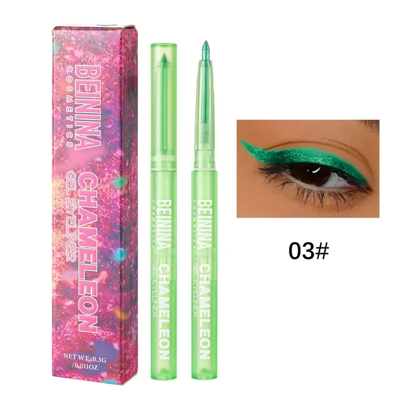 Shiny Chameleon Metallic Green Eyeliner Gel Stick Smooth Multicolor Zpaxo 03