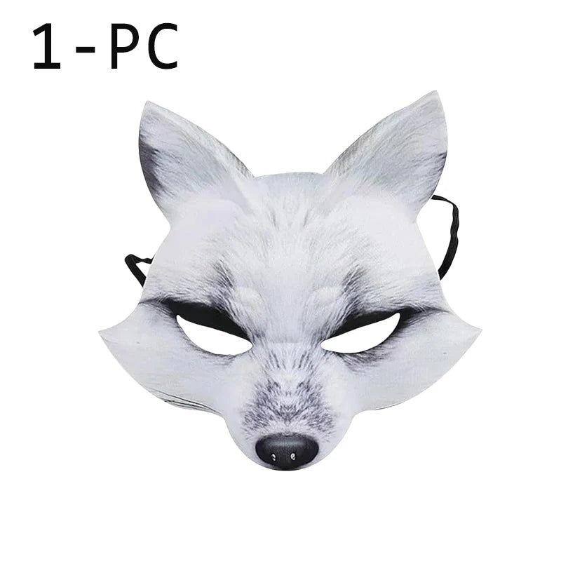 1 3 Half Face Halloween Mask Animal Fox White Wolf Male Female Masks Zpaxo White-1PC