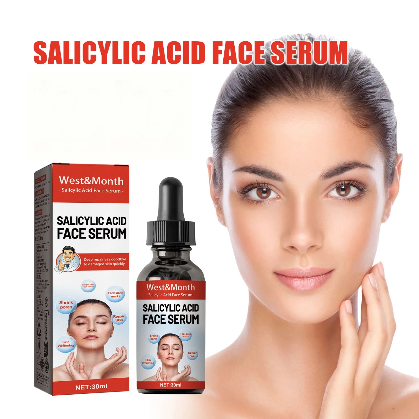 Salicylic Acid Facial Serum Firming Lifting Brighten Skin Tone Shrinks Pores Moisturizing Niacinamide Korean Skin Care Products Zpaxo