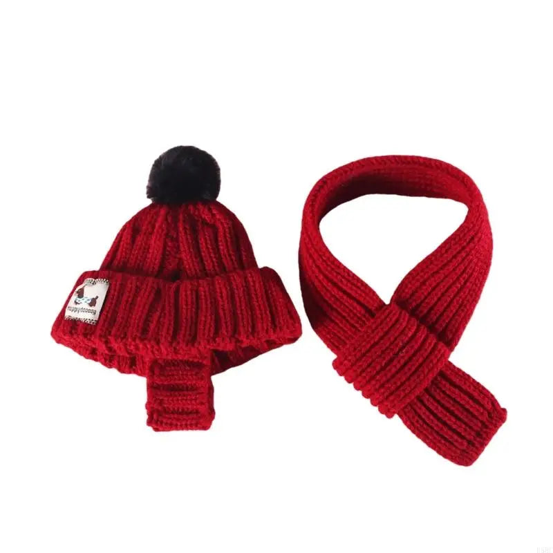 Knitted Dog Winter Hat Scarf Pet Year Warm Cap Costumes Accessories