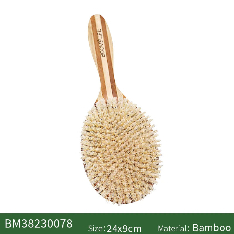 BOOMSLIFE Custom Soft Boar Bristle Hair Brush Wood Bamboo Comb for Hair Women Scalp Massage Detangle Brush Barber Accessories Zpaxo big size China Mainland