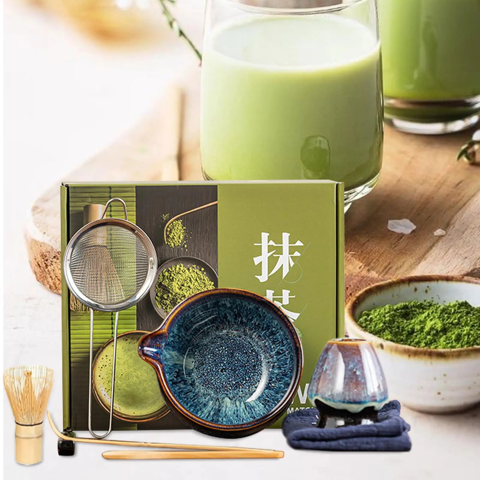 Japanese Matcha Tea Safe Bamboo Whisk Teaspoon Sets Bowl Holder