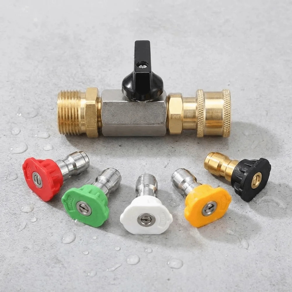 1/4" Quick Connector High Pressure Washer Ball Valve Kit Brass 4500 PSI Power Washer Hose Switch Heavy-Duty M22 14mm Zpaxo