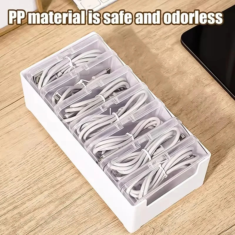 Clear Data Cable Storage Box Durable Messy-Free Cable Organizer Box Plastic Reusable Desktop Cable Organizer For Office Supplies Zpaxo