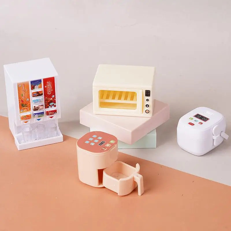 ▶1/12 Dollhouse Simulation Miniature Kitchen Appliances Model Dollhouse Air Fryer Beverage Machine Oven Rice Cooker Ornaments Zpaxo White Set