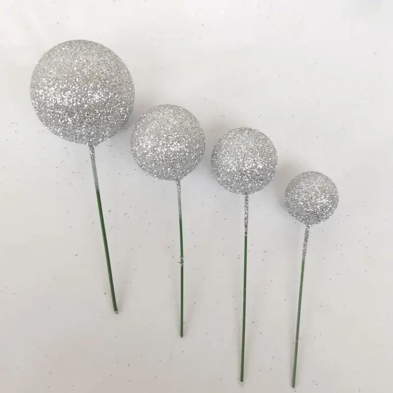 Glitter Metal Ball Cake Toppers Gold Silver Blue Pink Cupcake Topper
