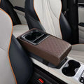 PU Leather Center Console Armrest Pillow Waterproof Thicken Car Armrest Box Cushion Soft 2 Cup Holder Auto Arm Rest Protector Zpaxo Rhomboid Coffee