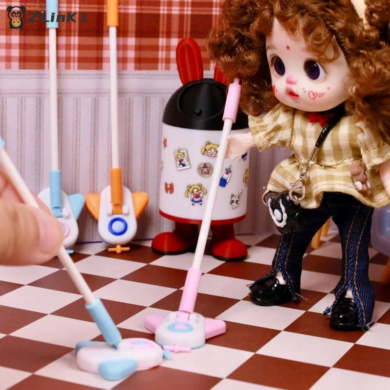 ▶1Pcs Miniature Dollhouse And Dustpan/ Aircraft Mop Simulation Model For Doll Accessories DIY Decoration Zpaxo