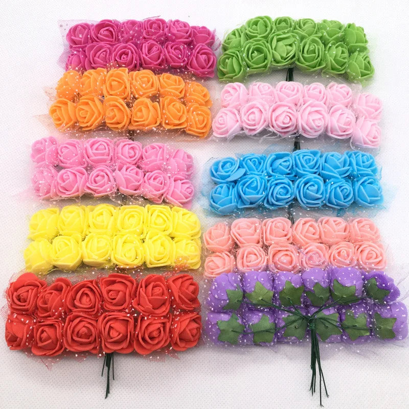 144 Mini Artificial Rose Foam Flower Teddy Bear Bouquet Wedding Home