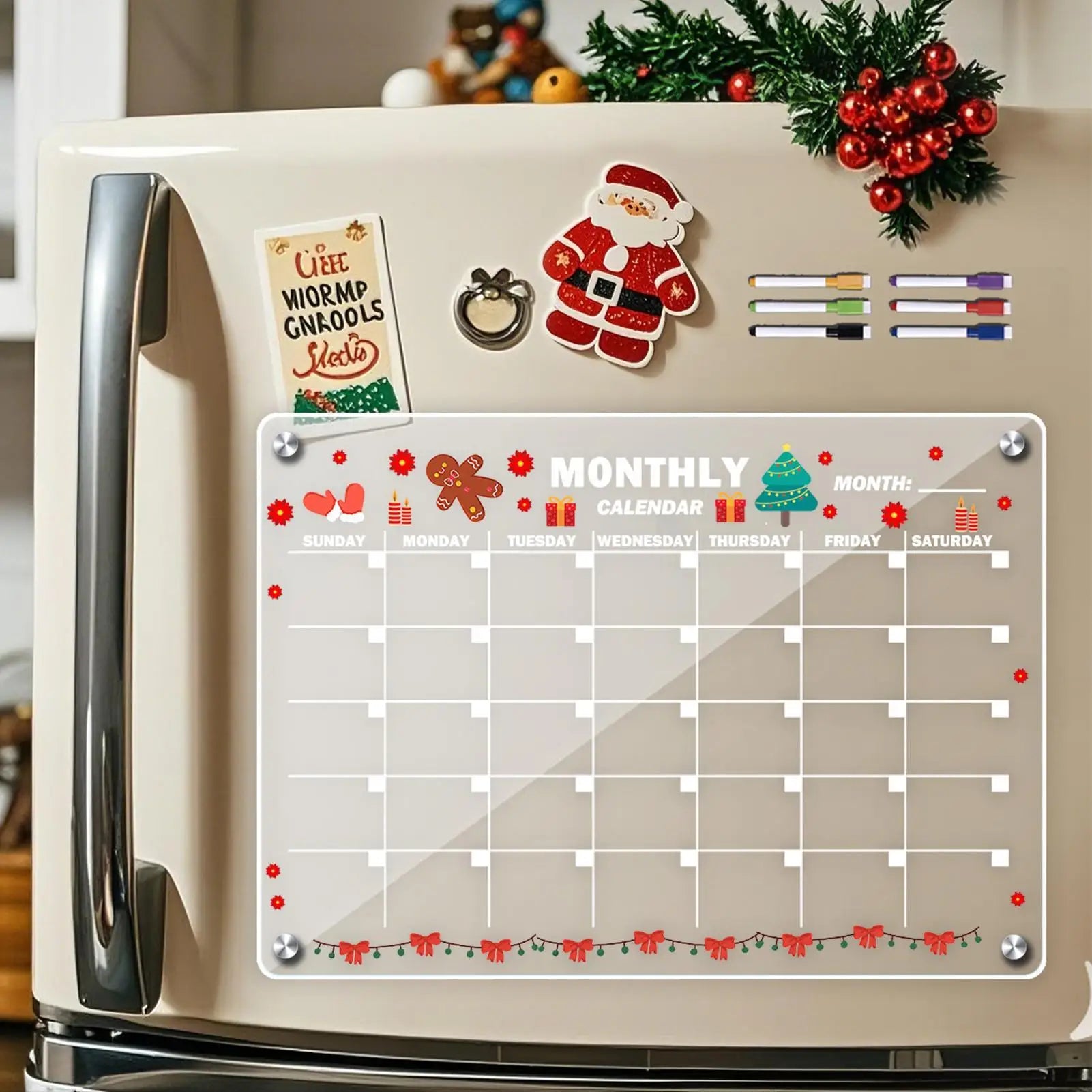 Acrylic Magnetic Board Writable 6 Marker Pens Monthly Planner Dorm