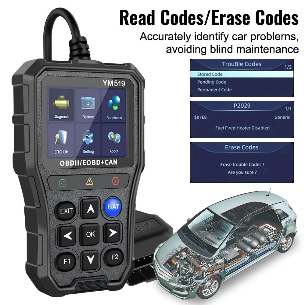 Code Reader Battery Tester OBD2 Check Engine System Multi-language