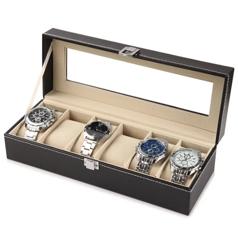 PU Leather Watch Box Organizer – 2 to 12 Grid Display Case Watch Display Box Zpaxo 6 slots