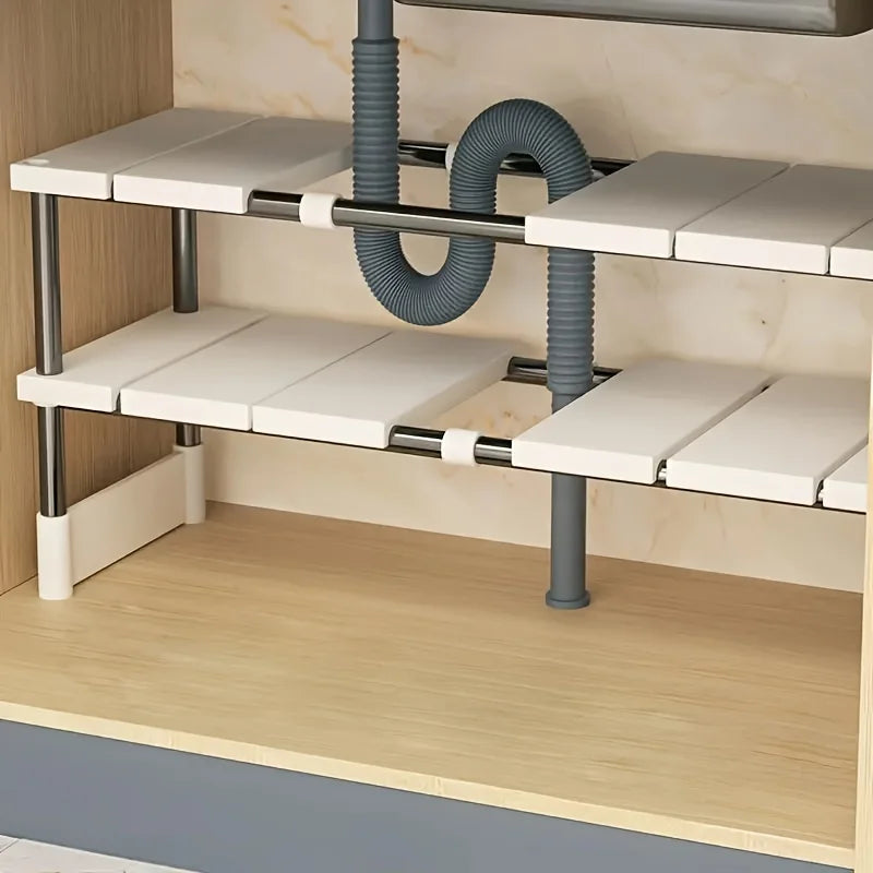Adjustable Under-sink Organizer Stainless Steel Multi-tier Zpaxo