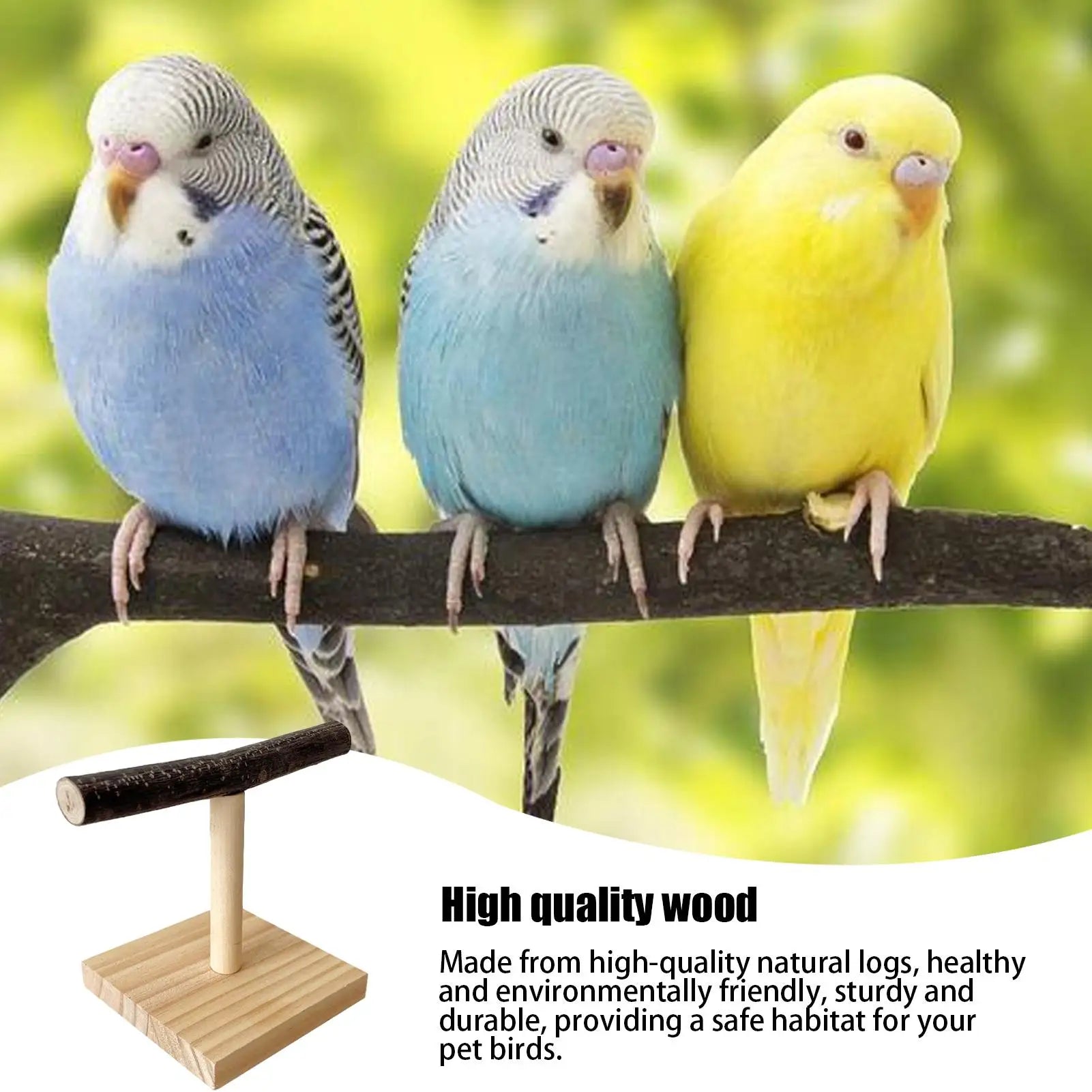 Natural Wood Parrot Perch Stand T Shape Desktop Bird Training Branch