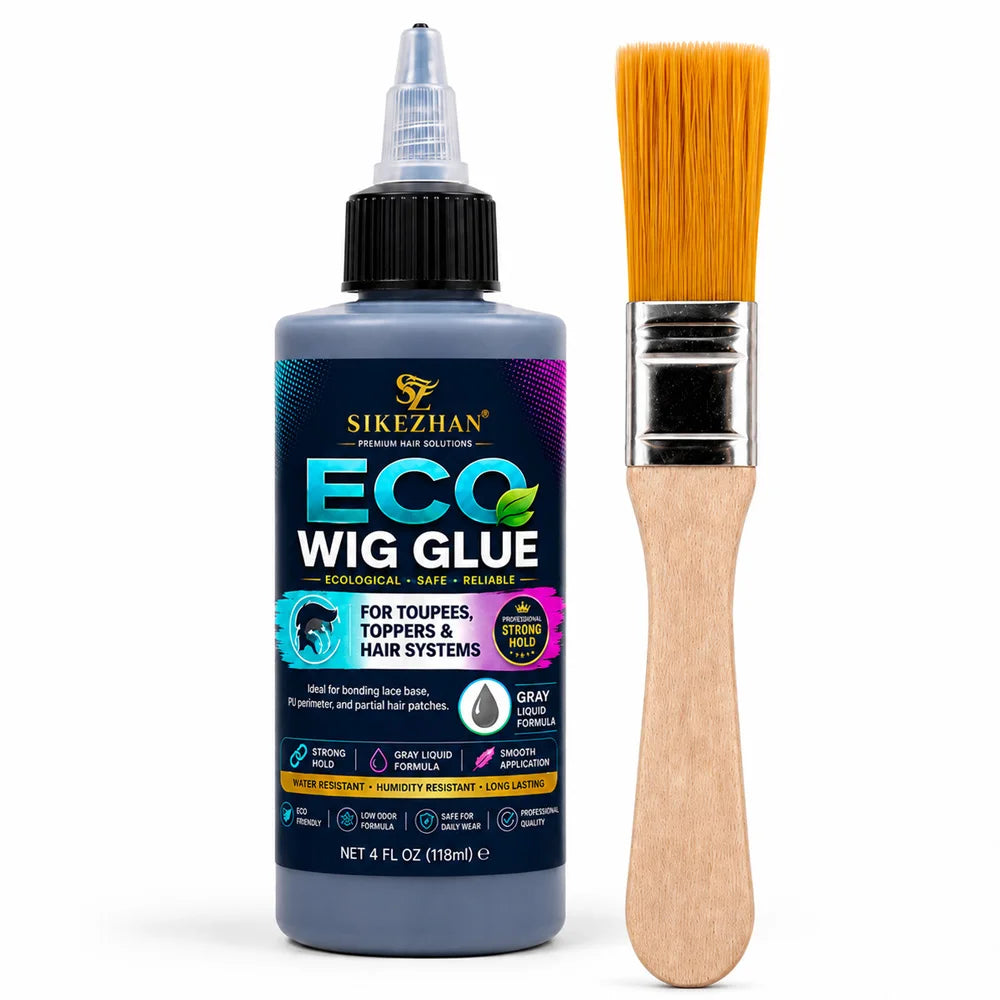 SIKEZHAN Gray Liquid Wig Glue with Applicator Brush for Toupee Hair System Lace Base PU Edge Hair Topper and Partial Hairpiece Zpaxo 118ml