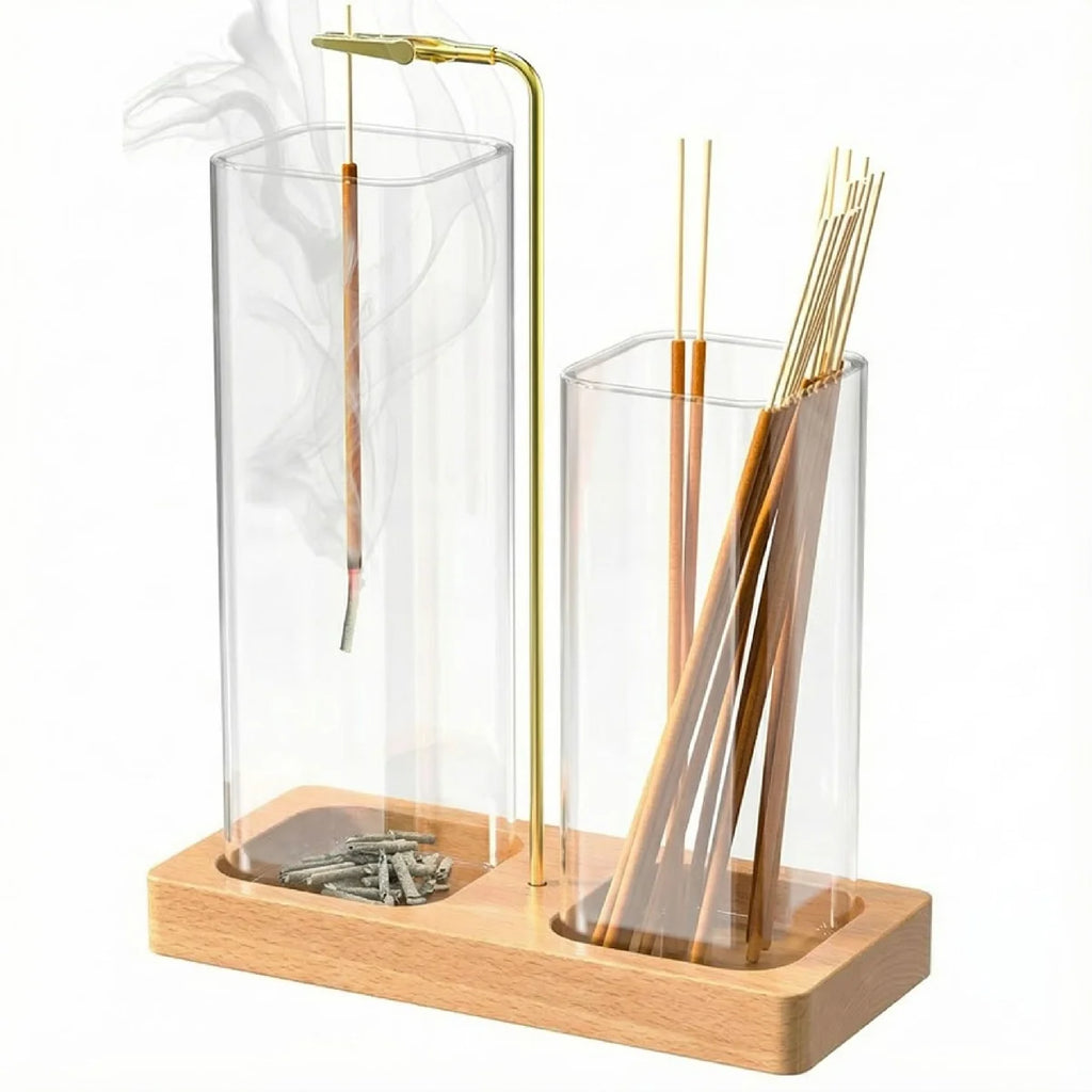 2 In 1 Incense Holder For Sticks Anti-Ash Flying Incense Burne With Removable Glass Ash Catcher And Incense Sticks Organizer Zpaxo