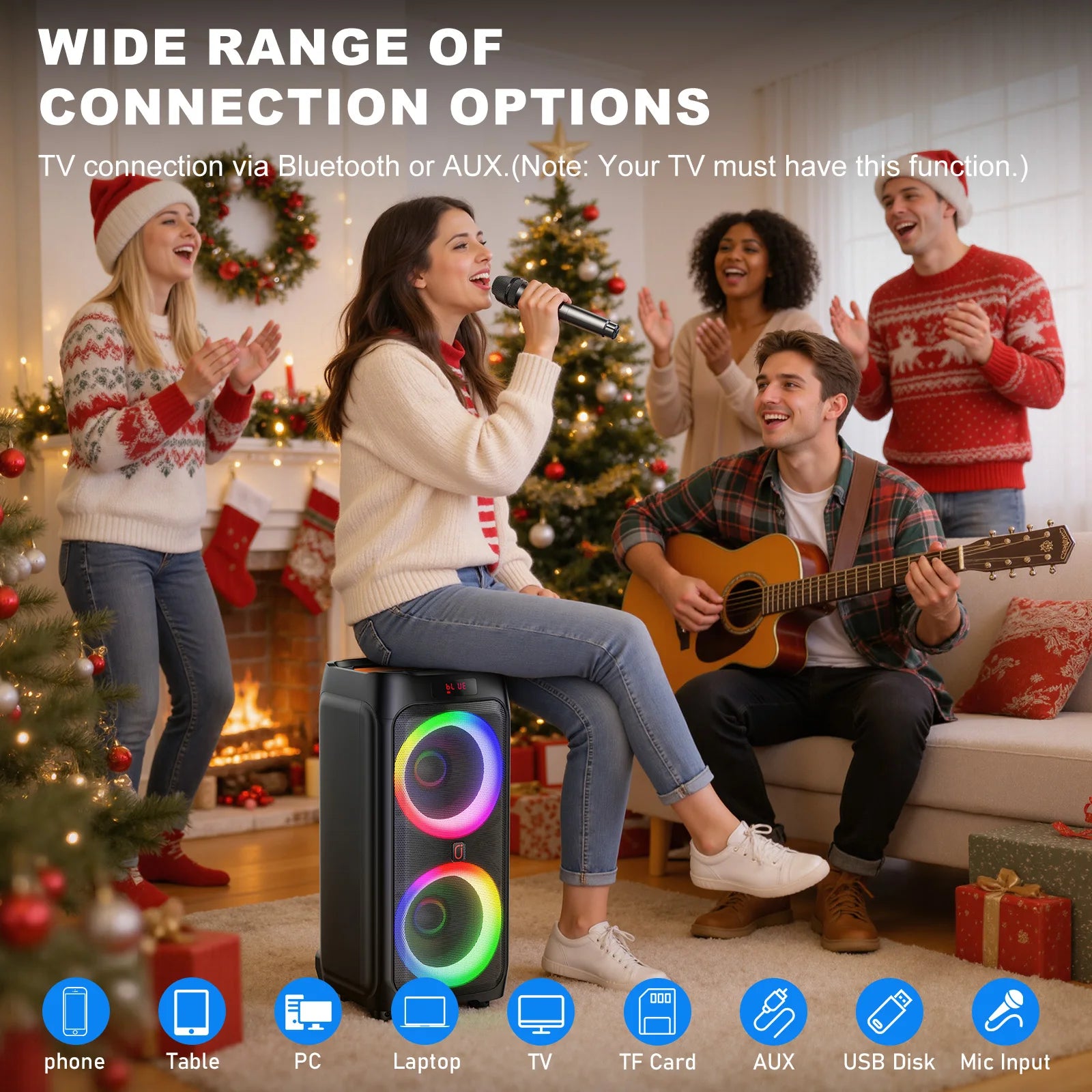T9 Karaoke Machine 2 Microphones Large Portable Bluetooth Speaker RGB